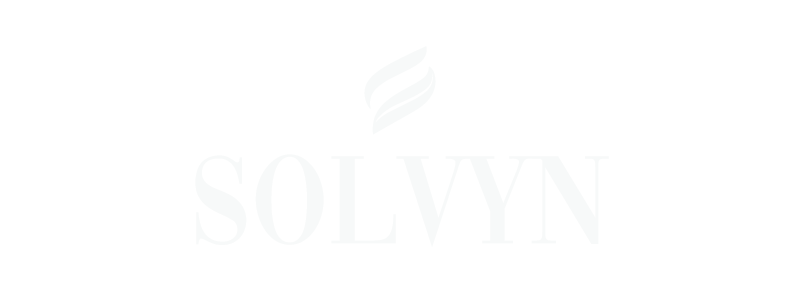 Solvyn logo in white with leaf icon on black background